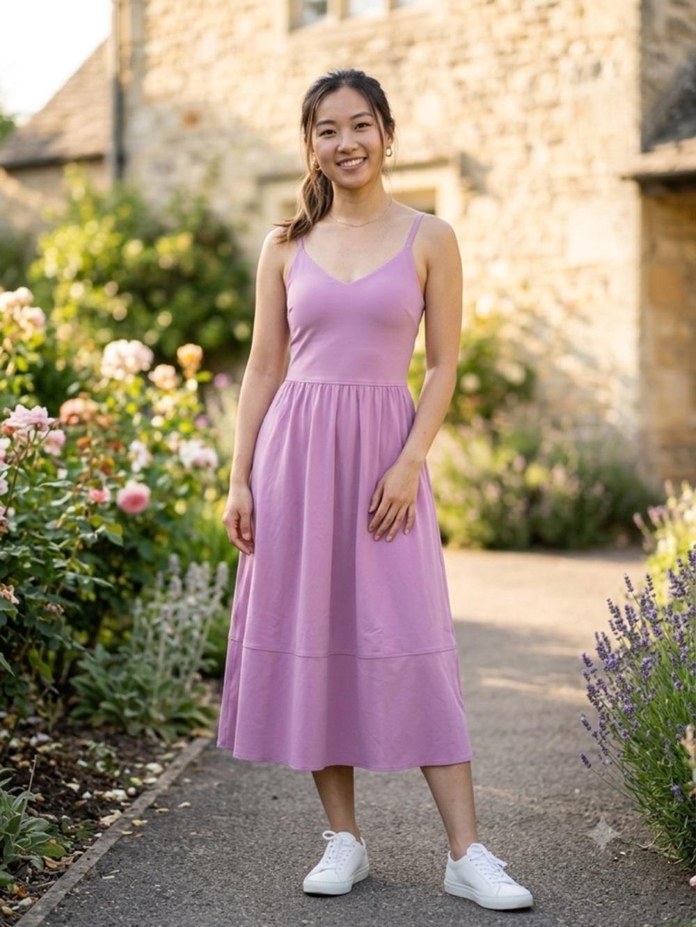 Athleta Lavender-Pink V‑Neck Midi Dress